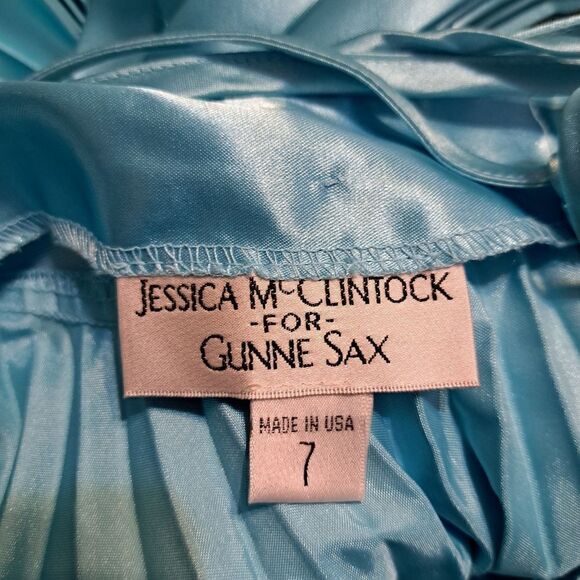Vintage Jessica McClintock For Gunne Sax Pleated Sequins Cocktail Turquoise  S 7 - Picture 6 of 13